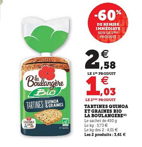 Tartines Quinoa Et Graines Bio La Boulangère