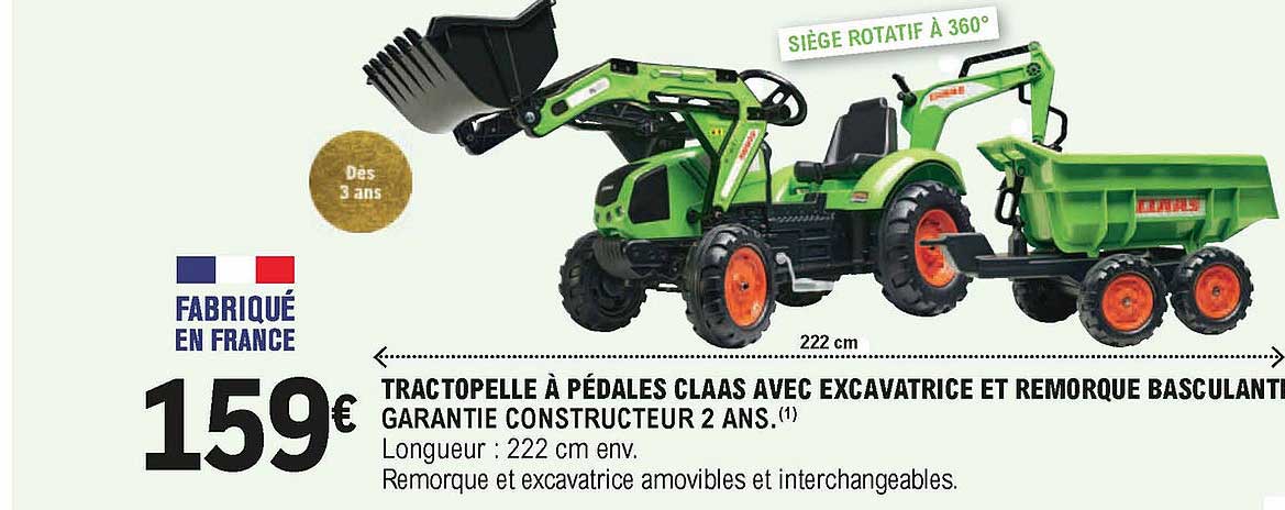 tractopelle à pédales claas avec excavatrice et remorque basculante
