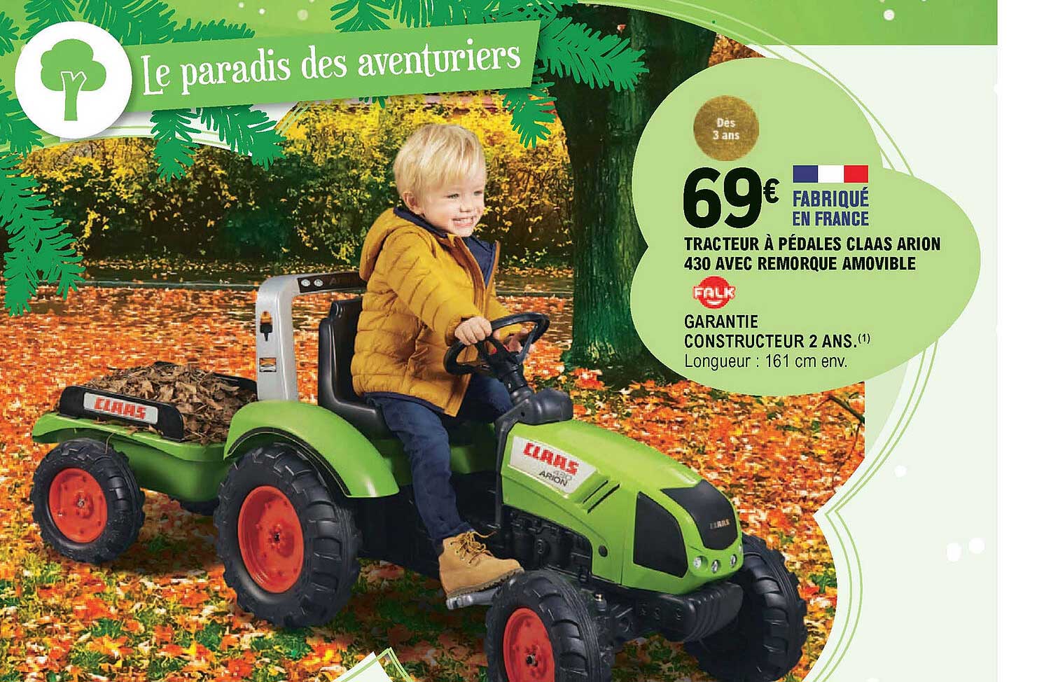 trateur à pédales claas arion 430 avec remorque amovible falk