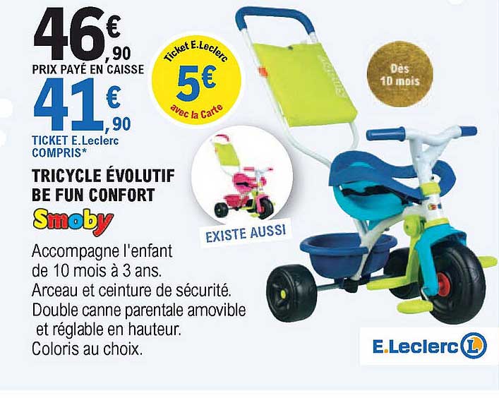 tricycle évolutif be fun confort smoby