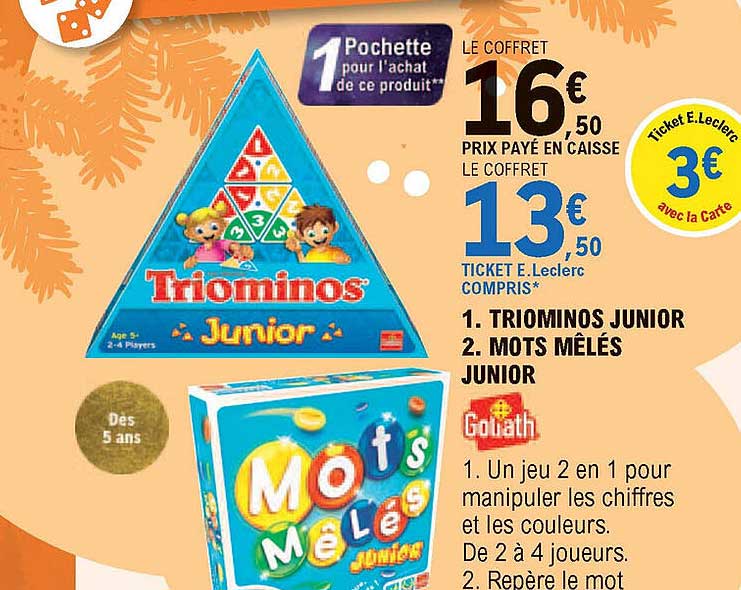 triominos junior, mots mêlés junior goliath