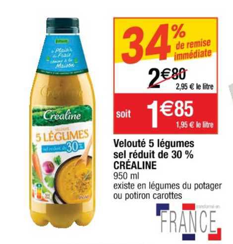 velouté 5 légumes sel réduit de 30% créaline