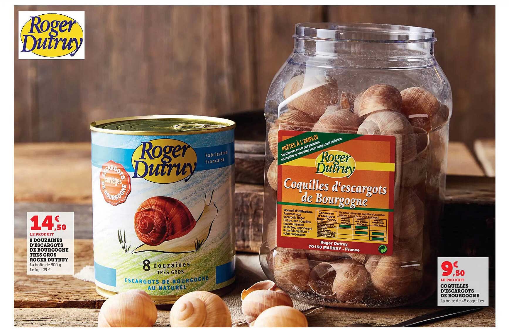 8 douzaines d'escargots de bourgogne très gros roger dutruy, coquilles d'escargots de bourgogne