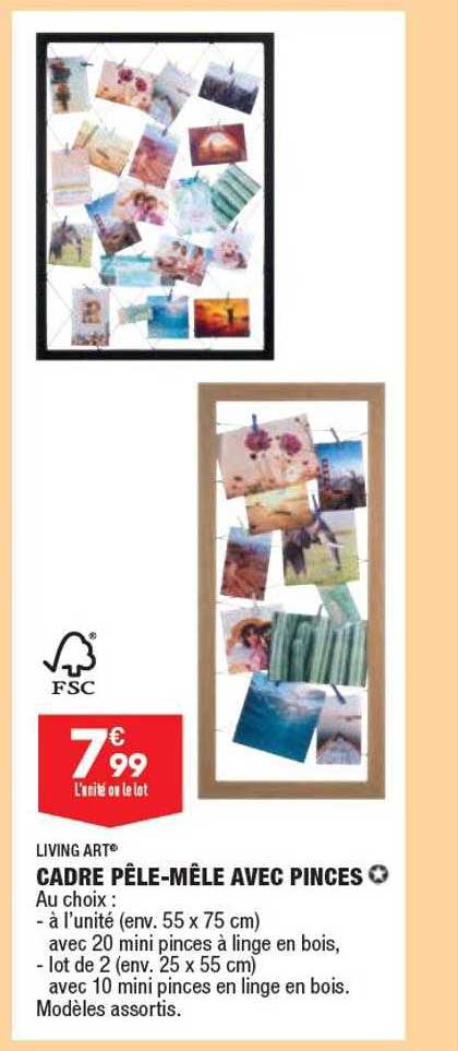 cadre pêle-mèle avec pinces living art