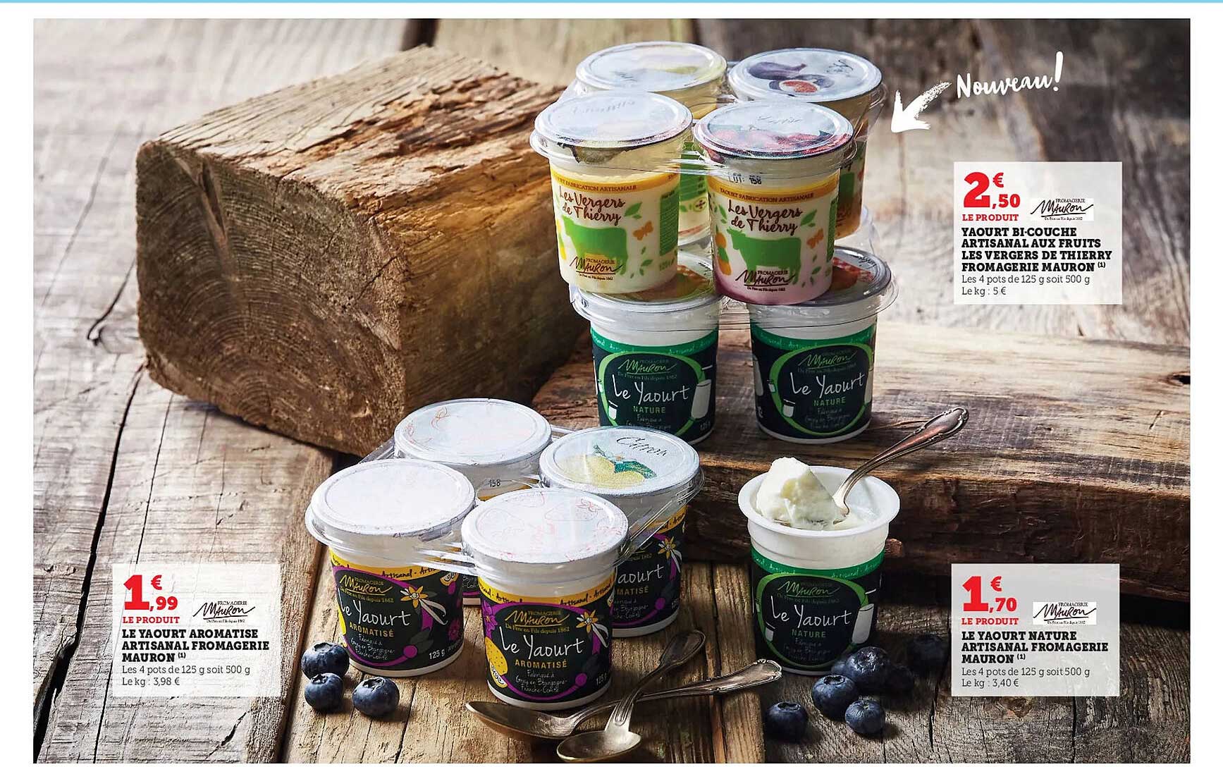 Le Yaourt Aromatisé Artisanal Fromagerie Mauron, Yaourt Bi-couche Artisanal Aux Fruits Les Vergers De Thierry Fromagerie Mauron, Le Yaourt Nature Artisanal Fromagerie Mauron