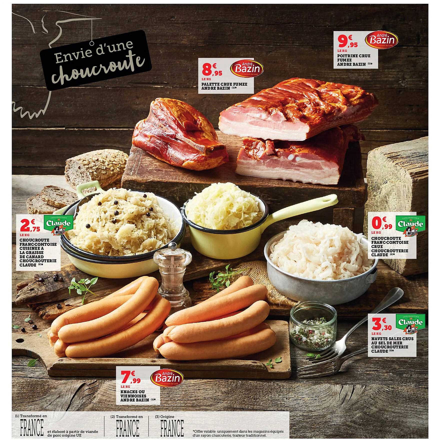 palette crue fumée andré bazin, poitrine crue fumée andré bazin, choucroute franc-comtoise cuisinée à la graisse de canard choucrouterie claude, choucroute franc-comtoise crue choucrouterie claude