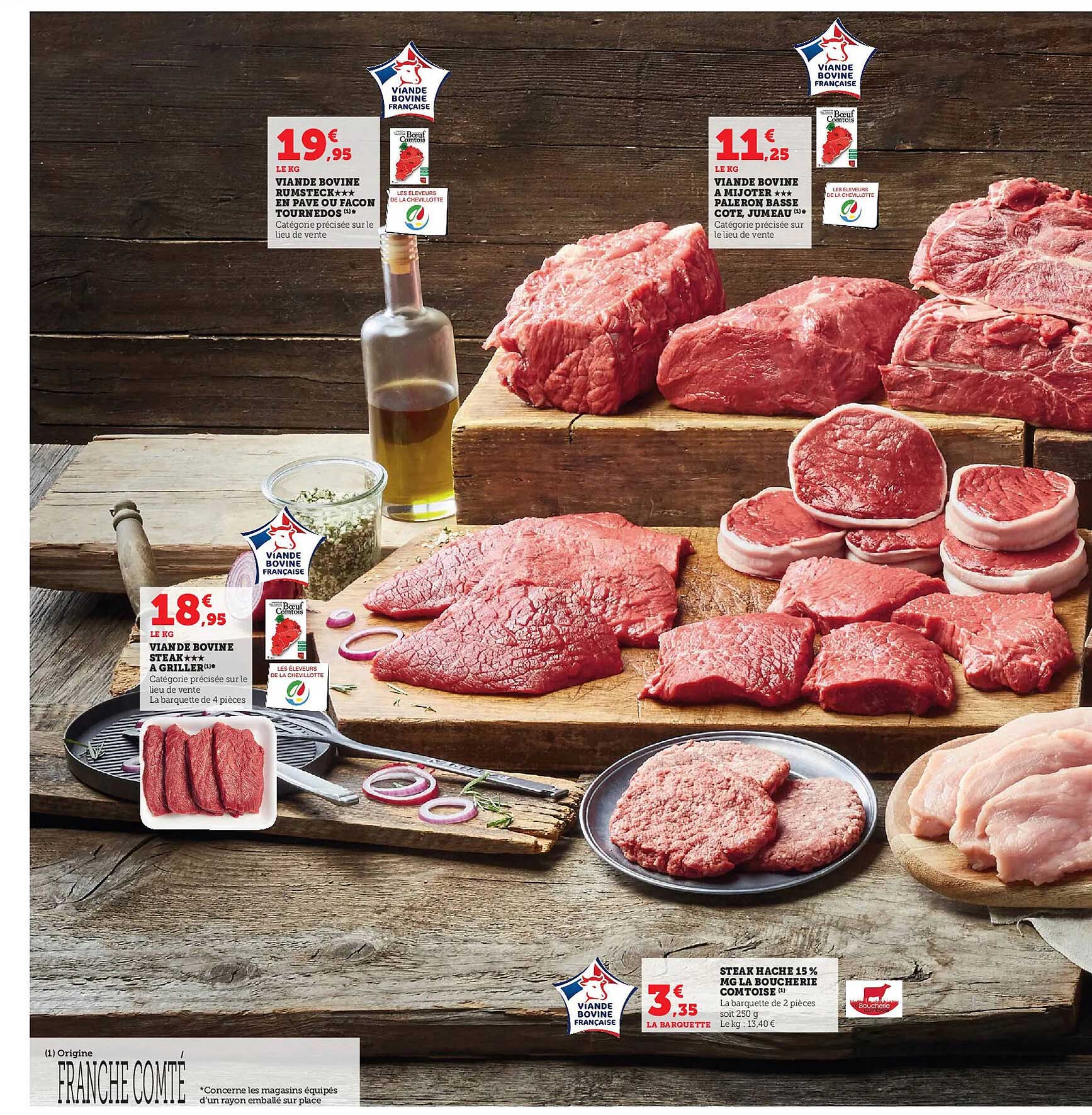 viande bovine rumsteak*** en pavé ou façon tournedos, viande bovien à mijoter***paleron basse côte, jumeau, viande bovine steak***à griller, steak haché 15% mg la boucherie la comtoise