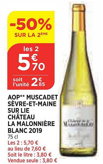 aop muscadet sèvre-et-maine sur lie château la malonnière blanc 2019