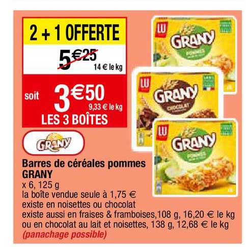 barres de céréales pommes grany