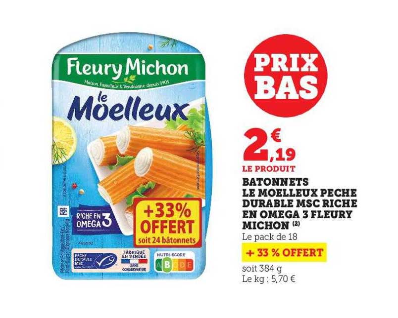 bâtonnets le moelleux pêche durable msc riche en oméga 3 fleury michon