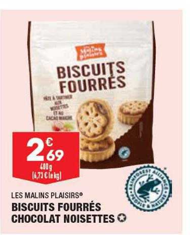 Biscuits Fourrés Chocolat Noisettes Les Malins Plaisirs