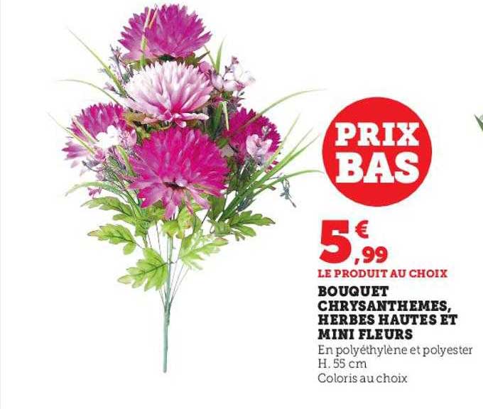 bouquet chrysanthèmes, herbes hautes et mini fleurs