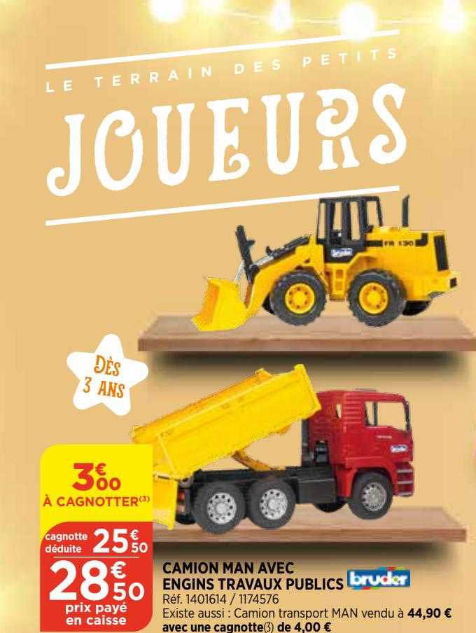 camion man avec engins travaux publics bruder