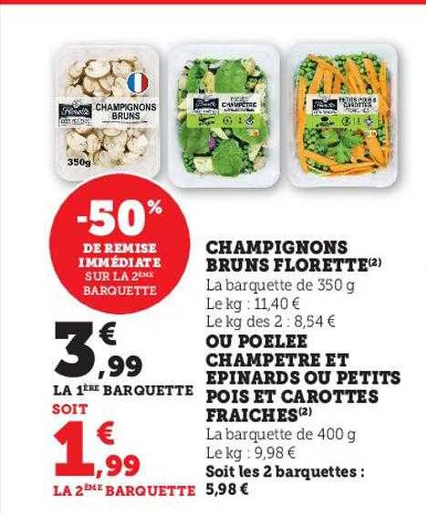 champignons bruns florette ou poêlée champêtre et épinards ou petits pois et carottes fraîches