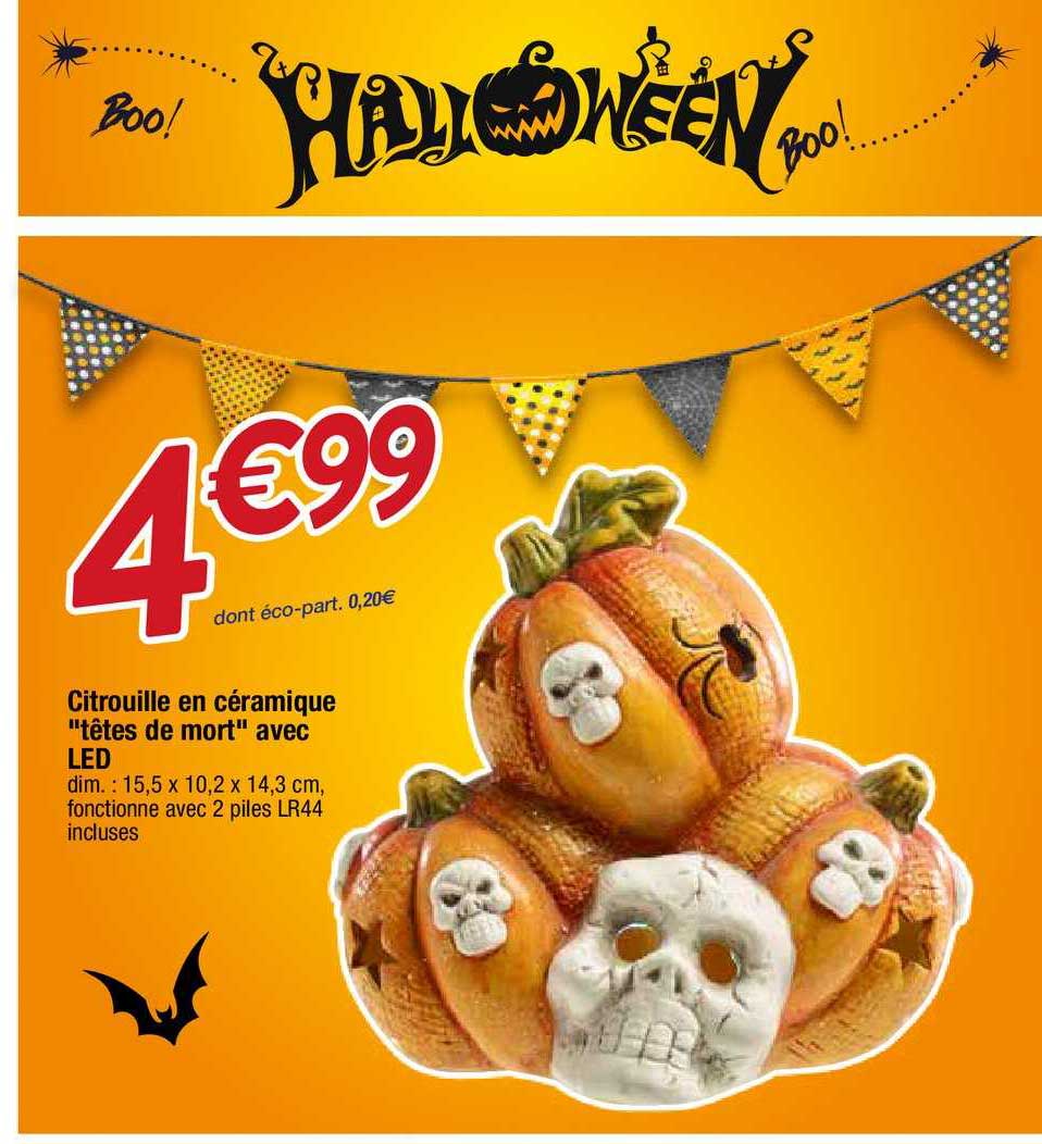 citrouille en céramique "têtes de mort" avec LED