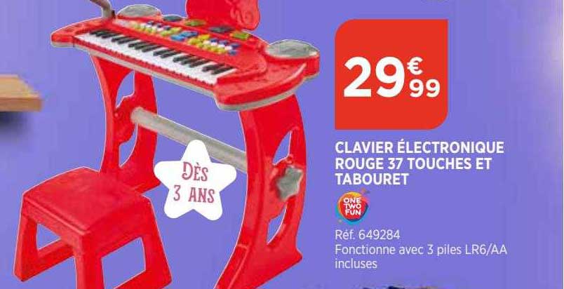 clavier électronique rouge 37 touches et tabouret one two fun