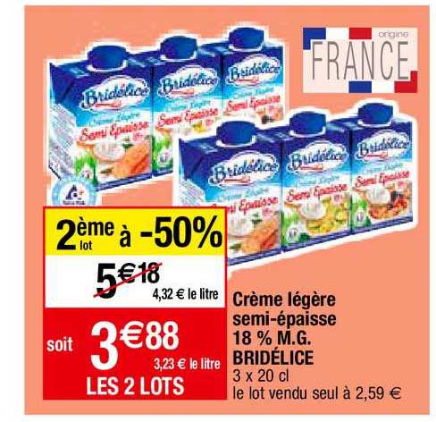 crème légère semi-épaisse 18% m.g. bridélice
