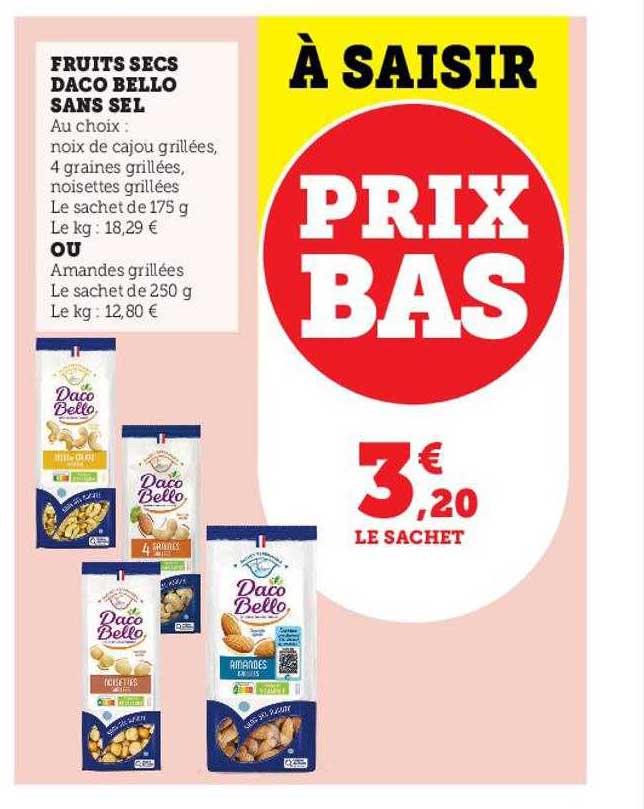 fruits secs daco bello sans sel ou amandes grillées