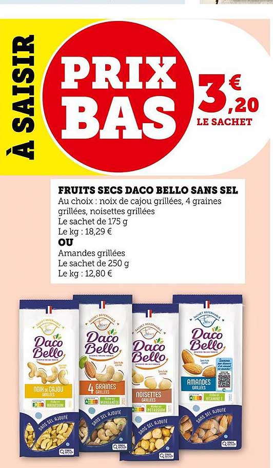 fruits secs daco bello sans sel ou amandes grillées