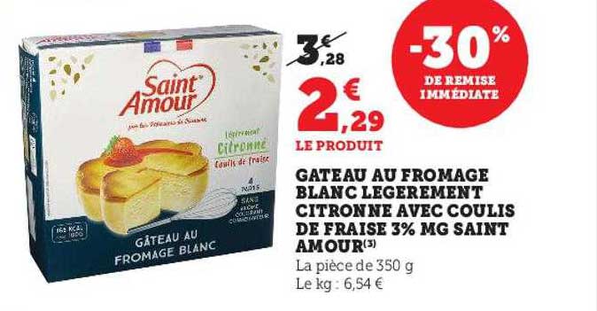 gâteau au fromage blanc légèrement citronne avec coulis de fraise 3% mg saint amour