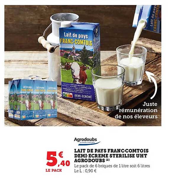 lait de pays franc-comtois demi-écrémé stérilisé uht agrodoubs