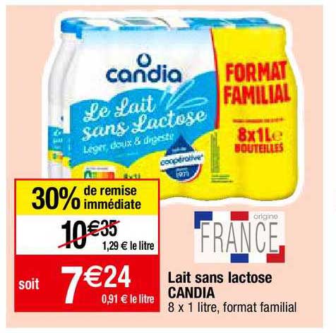 lait sans lactose candia
