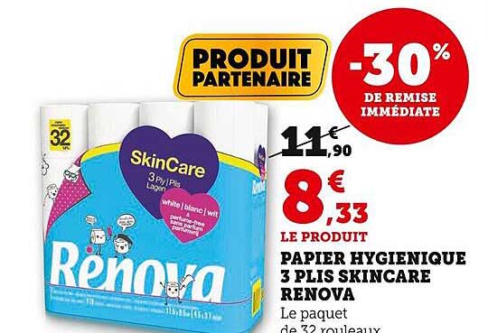 papier hygiénique 3 plis skincare renova