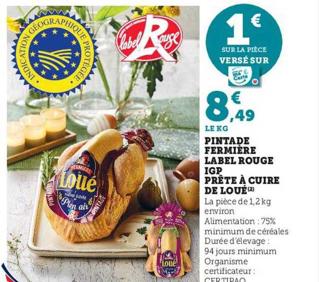 Pintade Fermière Label Rouge Igp Prête à Cuire De Loué