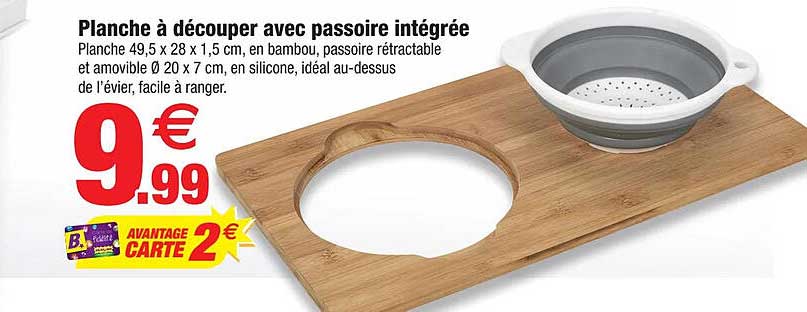 planche à découper avec passoire intégrée