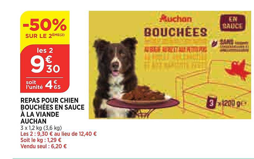 Repas Pour Chien Bouchées En Sauce à La Viande Auchan