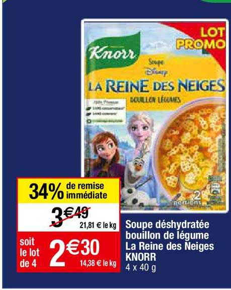 soupe déshydratée bouillon de légume la reine des neiges knorr