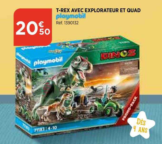t-rex avec explorateur et quad playmobil