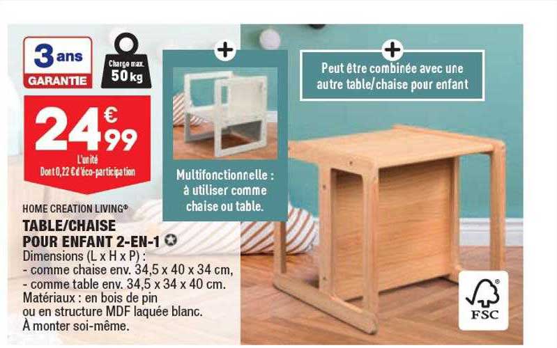 table-chaise pour enfant 2-en-1 home création living