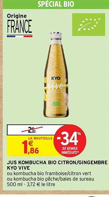 -34% de remise immédiate jus kombucha bio citron/gingembre kyo vive