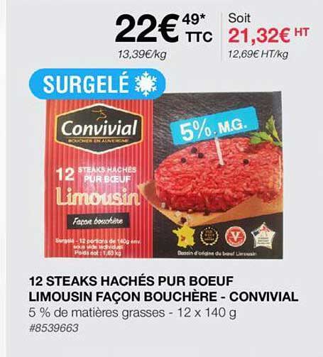 12 steaks hachés pur boeuf  limousin  façon bouchère - convivial