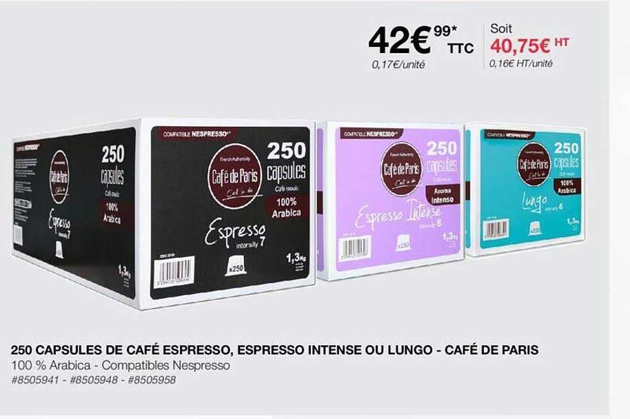 250 Capsules De Café Espresso, Espresso Intense Ou Lungo - Café De Paris