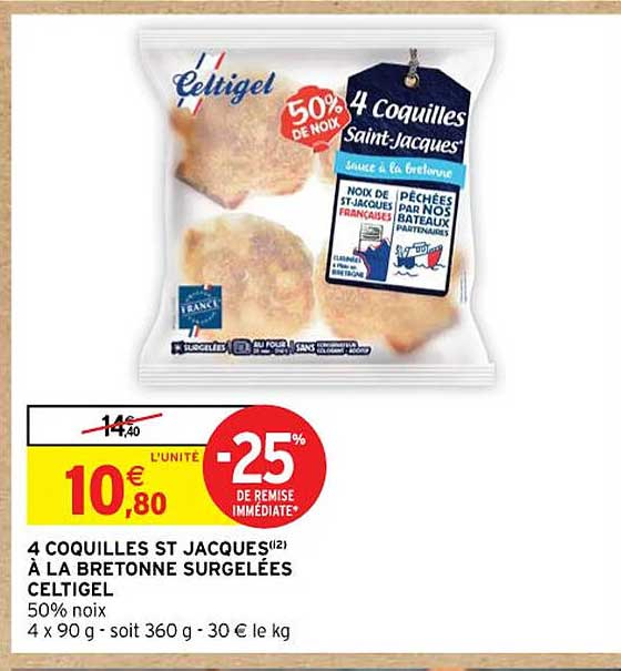 4 coquilles st jacques à la bretonne surgelées celtigel
