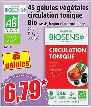 45 gélules végétales circulation tonique bio