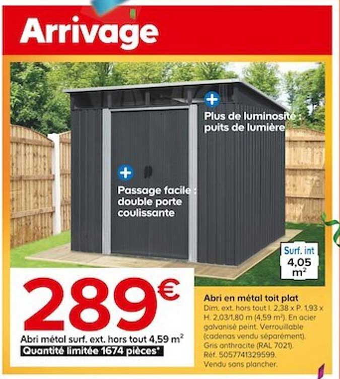 abri métal surf. ext. hors tout 4,59 m²