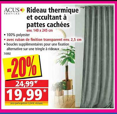 acus rideau thermique et occultant à pattes cachées