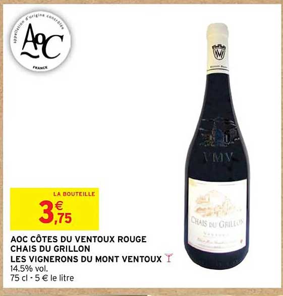 aoc côtes du ventoux rouge chais du grillon les vignerons du mont ventoux