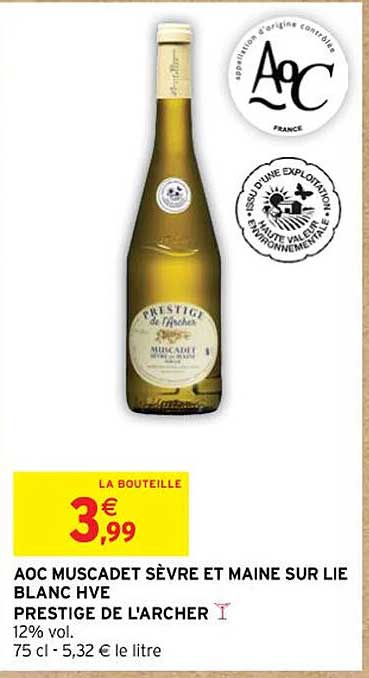 aoc muscadet sèvre et maine sur lie blanc hve prestige de l'archer