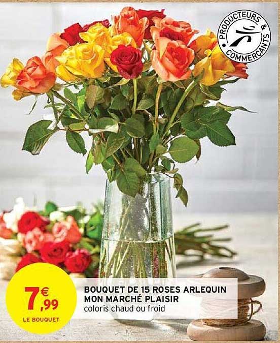 bouquet de 15 roses arlequin mon marché plaisir