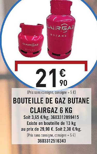 bouteille de gaz butane clairgaz 6 kg