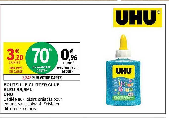 bouteille glitter glue  bleu 88,5ml uhu