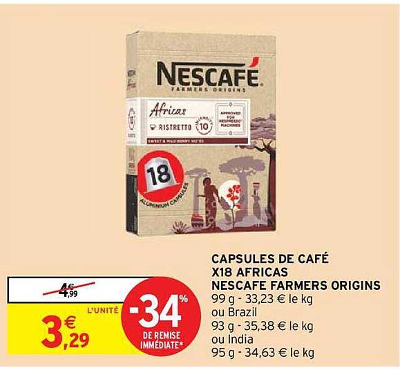 capsules de café x18 africas nescafe farmers origins