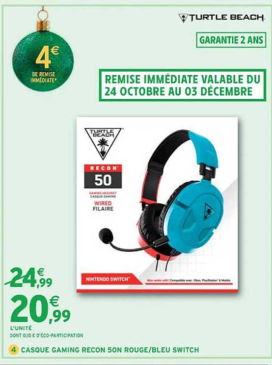 casque gaming recon 50n rouge/bleu switch