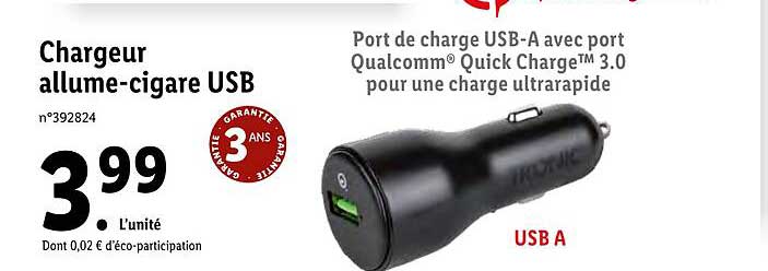chargeur allume-cigare usb