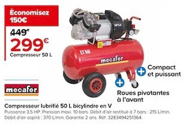 compresseur lubrifié 50 l bicylindre en v