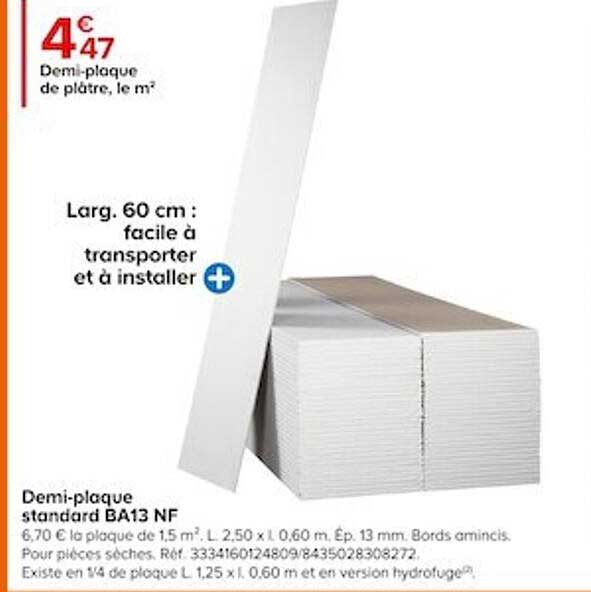 demi-plaque standard ba13 nf